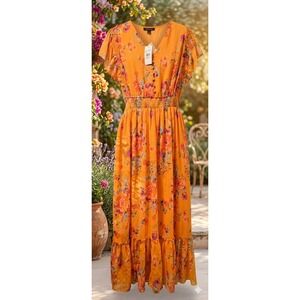 Jessica Simpson 30220152-UW4 New With Tags Women's Orange Floral Dress. Size 2X
